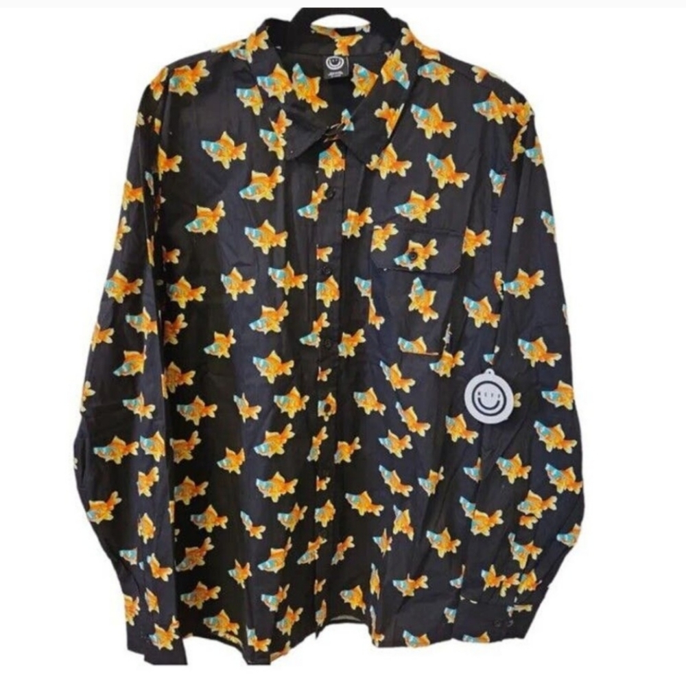 Neff long sleeve button up shirt with koi fish size medium in men's